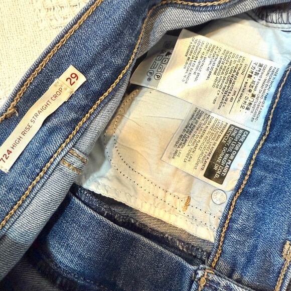 Levi's 29 724 high rise straight crop distressed stretch jeans J1 2745 - Picture 4 of 12